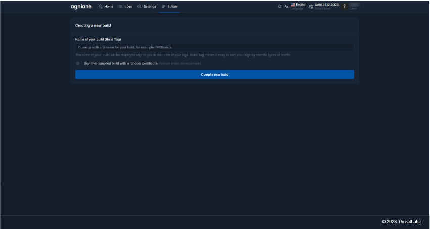 Builder tab showing builder information.